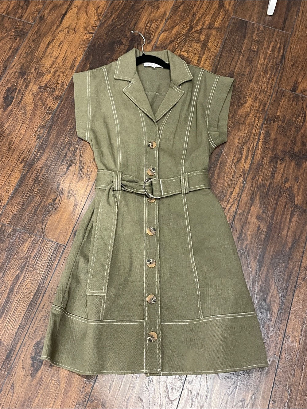entro Olive Green Sleeveless Utility Mini Dress with Belt